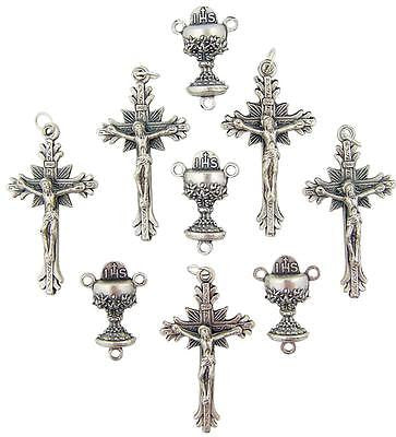MRT Lot Of 10 First Communion Rosary Parts Chalice Centerpiece Center & Cross