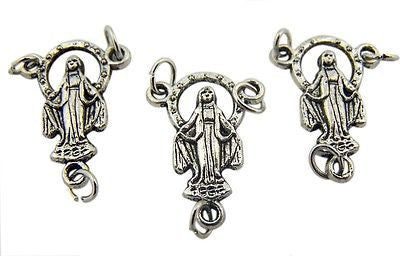 3 Miraculous Mary Our Lady Grace Rosary Centerpiece Part Silver Plate 7/8"