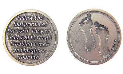 1 Footprints Prayer Antique Finish Silver Plate Catholic Coin Medal 1" Italy