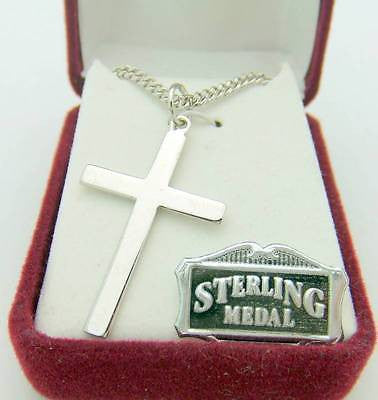 .925 Sterling Silver Traditional Cross 1 5/16" w Chain Boxed Christian Gift
