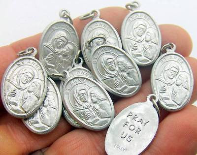 10 St Anne Mothers Saint Silver Tone Aluminum Medal Catholic Gift 3/4" Italy