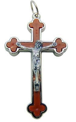 Brown Apostles Cross Silver Plate Budded Crucifix Metal Gift 1.5" Italy