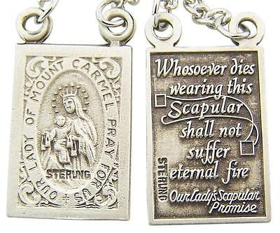 .925 Sterling Silver Scapular Medal 3/4" ea + 18" Rhodium Plated Chain ...