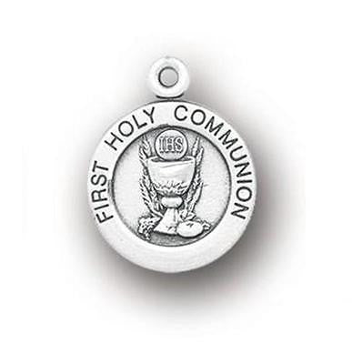 MRT Sterling Silver Boys or Girls First Holy Communion Medal w Chain Boxed 3/4"