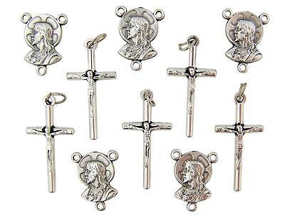 10 Lot Crucifix Rosary Petite 1" Post Cross & Centerpiece Holy Gift Italy