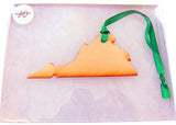 Virginia Wooden Christmas Ornament Boxed State Map Gift Handmade in The U.S.A.