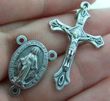 Cross Crucifix Miraculous Mary Rosary Silver Tone Medal 10 Piece Set