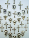 Crucifix Mary Cross Rosary Center Piece Silver Tone Metal Lot of 30