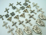 Crucifix Mary Cross Rosary Center Piece Silver Tone Metal Lot of 30