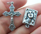 Crucifix Cross Rosary Center Piece Parts Silver Lot 10
