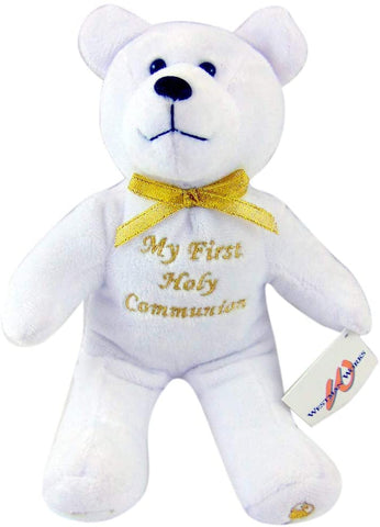 First Communion Plush Teddy Bear Stuffed Animal with Embroidered Script, 6 Inch