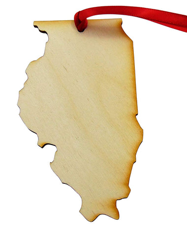 Illinois Wooden State Map Christmas Ornament Boxed Gift Handmade in The U.S.A.