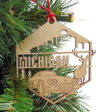 Michigan Ornament Wooden Christmas Tree Decoration Souvenir with Detroit City Montage Design Made in The USA