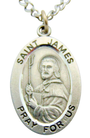 Saint James Pewter Medal 1" Pendant on 24" Endless Stainless Steel Chain