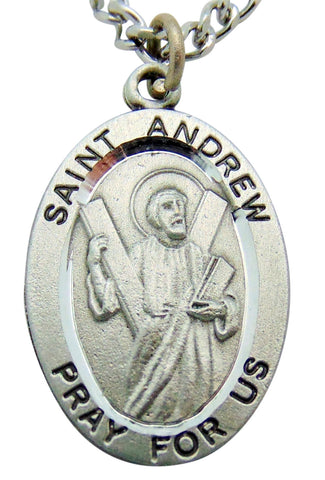 Saint Andrew Pewter Medal 1" Pendant on 24" Endless Stainless Steel Chain
