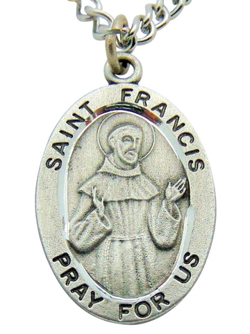 Saint Francis Pewter Medal 1" Pendant on 24" Endless Stainless Steel Chain