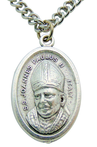 St John Paul II Medal 3/4"L w/ 24" Endless Stainless Steel Chain Made in Italy