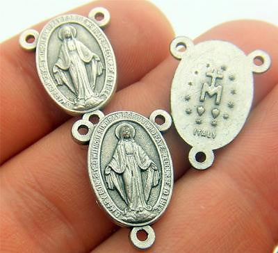 3 Lot Miraculous Mary Medal Rosary Part Oval Center Silver Plate Italy .65"