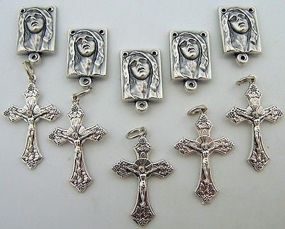 Crucifix Cross Rosary Center Piece Parts Silver Lot 10