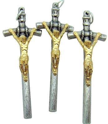 3 Lot Gold Silver Plate Crucifix Pendant Pope John Paul Papal Cross Italian