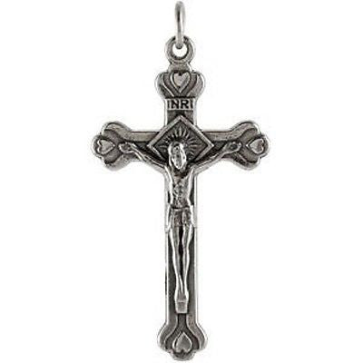 Crucifix Catholic Cross Pendant Sterling Silver Medal  W Jump Ring 1 1/2"