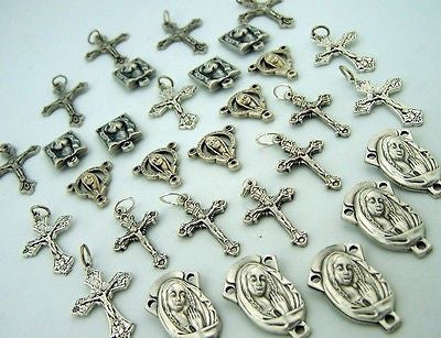 Crucifix Mary Cross Rosary Center Piece Silver Tone Metal Lot of 30