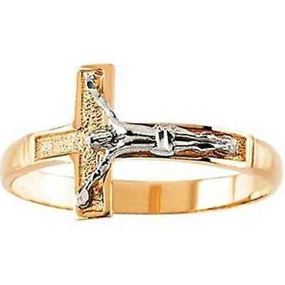 Two Tone Crucifix Ring 14K Yellow White Gold Size 10.00 Polished Gents Jewelry