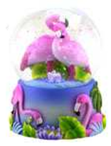 Flamingo Snow Globe Polyresin Water Globe Handpainted Souvenir, 2 1/2 Inch