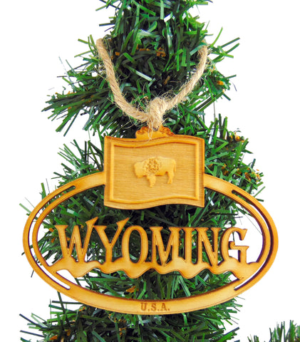 Wyoming Wooden State Christmas Ornament Boxed Gift Handmade in the U.S.A.