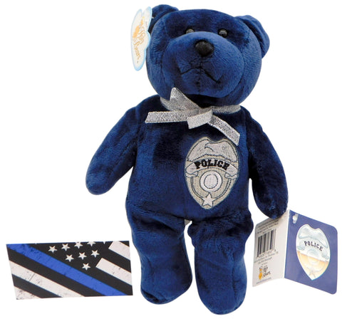 Police Officer Bear Gift Set Plush Stuffed Animal with Thin Blue Line Car Prayer Card