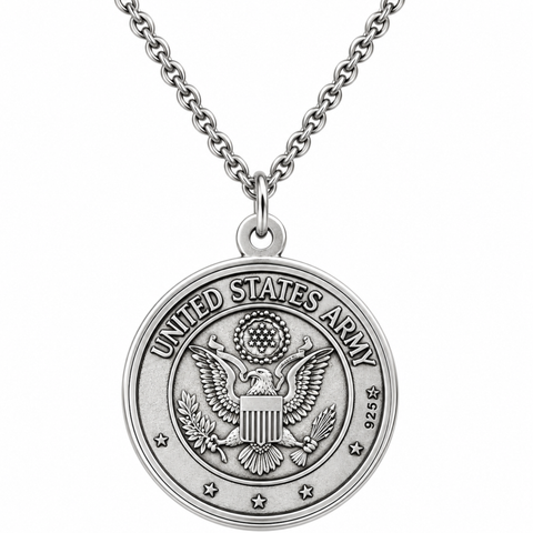 One Nation St Christopher US Army .925 Sterling Silver Medal and Stainless-Steel Necklace with Gift Box