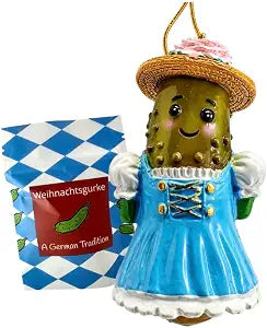 German Lady Pickle Ornament with Dirndl Bavarian Oktoberfest and Christmas Decoration