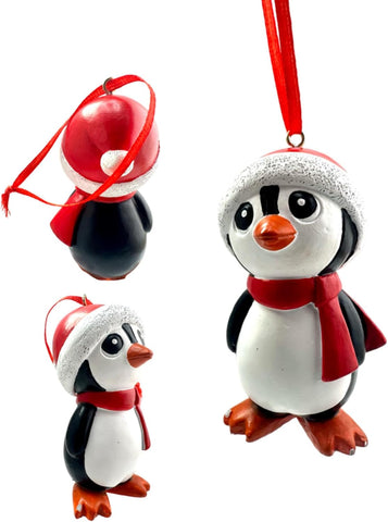 Penguin Ornament Christmas Tree  Decoration Polyresin Arctic Bird with Santa Hat