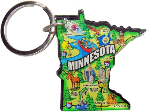 SPECIAL Minnesota Keychain Acrylic Key Ring Retro Style Map Gift 2 Inch, Bulk Set of 49