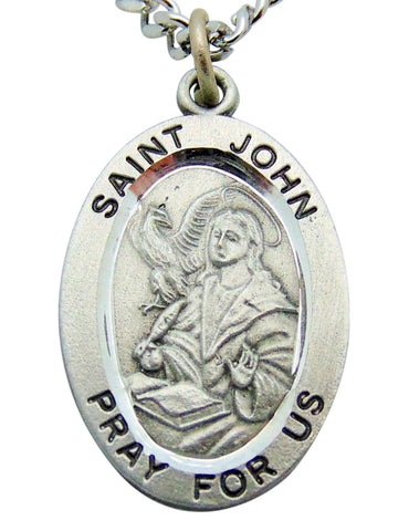 SPECIAL Saint John Pewter Medal 1" Pendant on 24" Endless Stainless Steel Chain, Bulk Order of 32