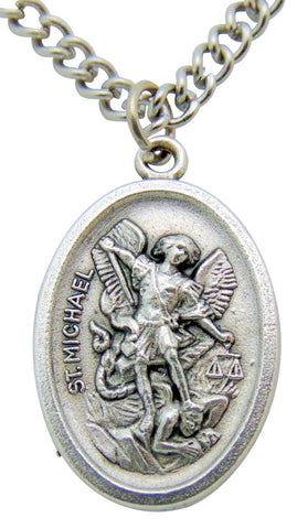 BULK SET OF 50 MEDALS St Michael Medal 3/4"L with 24" Endless Stainless Steel Chain