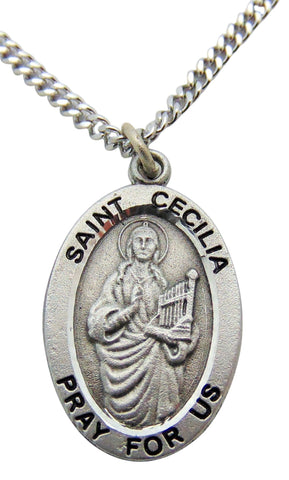 Westman Works St Cecilia Solid Pewter Saint Medal 3/4 Inch with Stainless Steel Chain