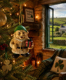 Irish Santa Ornament with Aran Sweater Christmas Tree Figurine Gift Boxed Hand-Painted Resin Ireland Souvenir Design