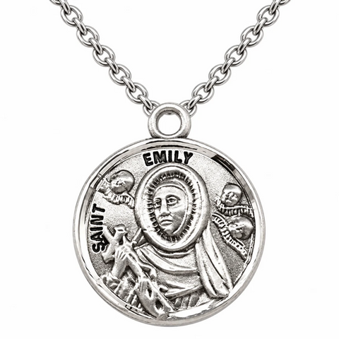 Sterling Silver 7/8" Round Saint St Emily Patron Medal