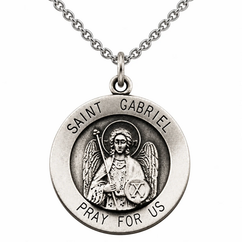 St Gabriel Archangel Sterling Silver .925 Medal W 18" Necklace Gift 3/4"