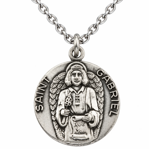 St Gabriel Archangel Sterling Silver .925 Medal W 18" Necklace Gift 3/4"