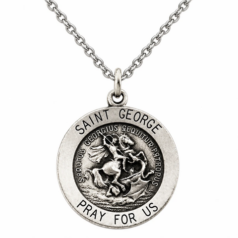 St George Sterling Silver Medal Saint Of England 3/4" w Chain Boxed Gift