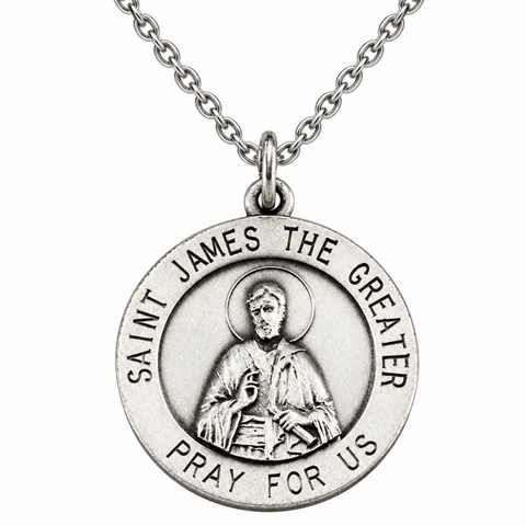 St James The Great Sterling Silver Medal Pendant 3/4" w Chain & Boxed Gift