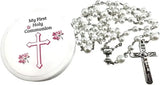 My First Holy Communion Rosary Gift Set – Pearl Rosary with Keepsake Box for Girls, Catholic Gift