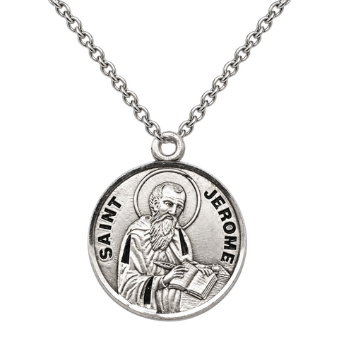 Sterling Silver 7/8" Round St Jerome 20" Chain Boxed