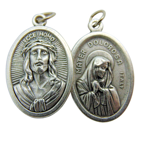 Set of Five Ecce Homo/Mater Dolorosa Medal 3/4" Metal Catholic Saint Pendant Gift from Italy