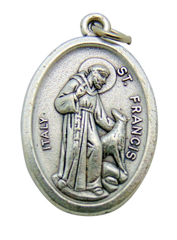 Set of Five Saint Francis w/ Wolf Medal 3/4" Metal Catholic Saint Pendant Gift Made in Italy