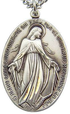 MRT Sterling Silver LARGE Miraculous Mary Prayer Pendant 1 3/8" w S Steel Chain