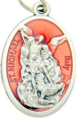 MRT St Saint Michael Medal Silver Plate & Red Enamel Catholic Gift 1" from Italy