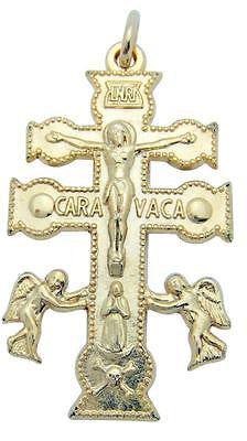 Caravaca De la Cruz de Espana Gold Tone Metal Crucifix Pendant 1.5" Italy